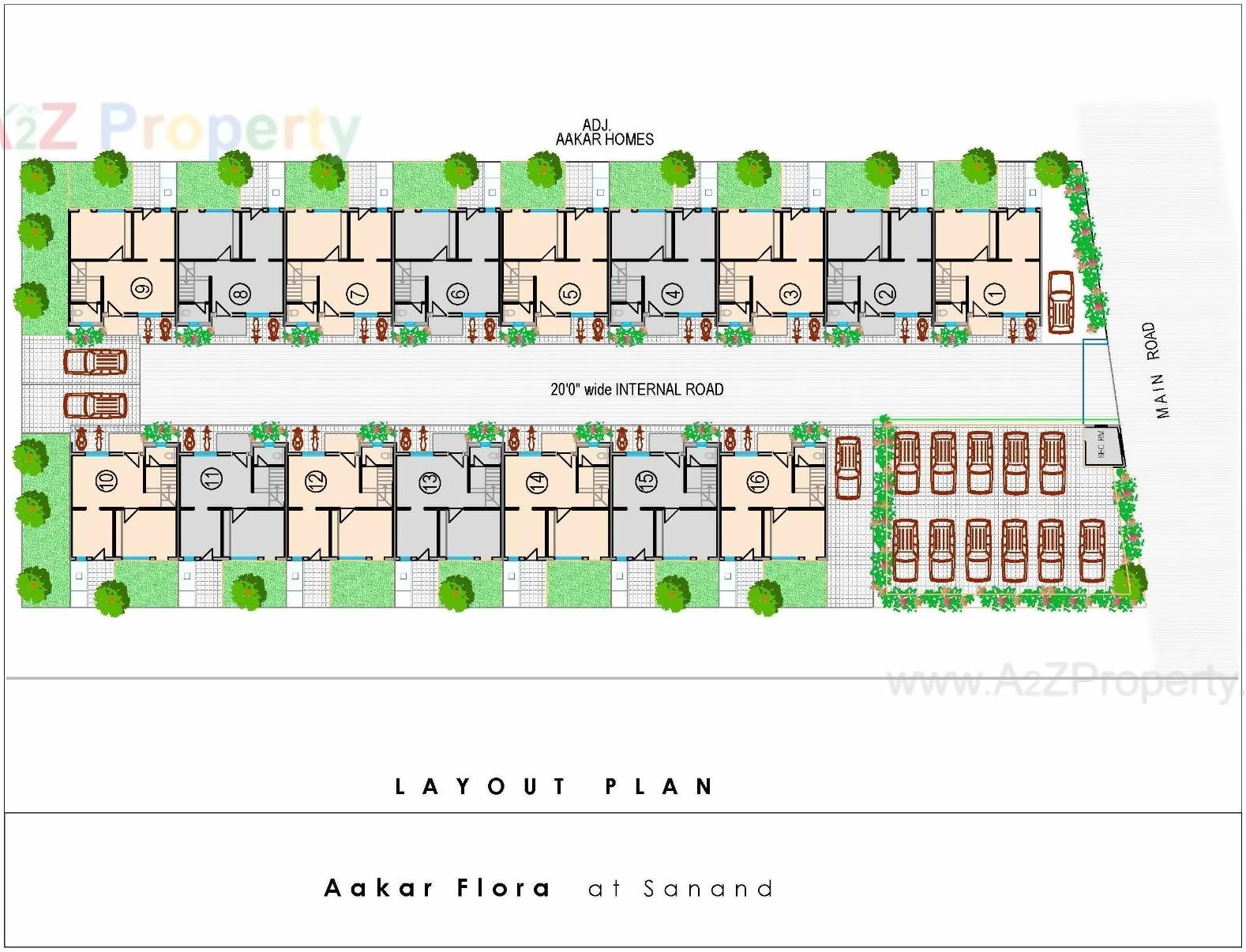 Layout of real estate project Aakar Flora located at Sanand, Ahmedabad, Gujarat