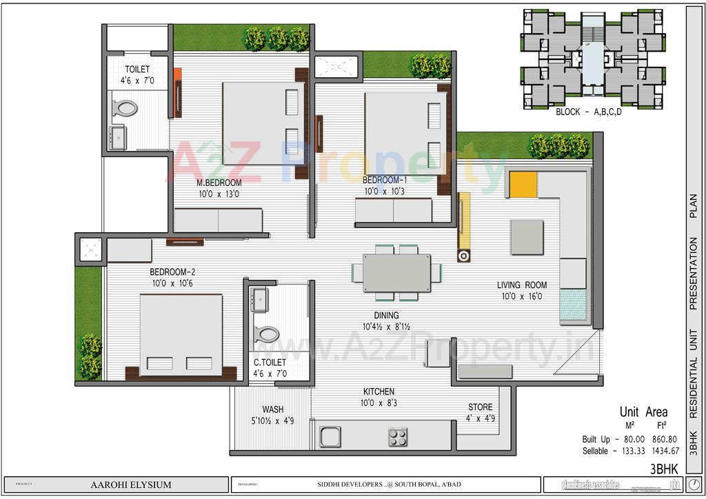 05 3bhk of real estate project Aarohi Elysium located at Bopal, Ahmedabad, Gujarat