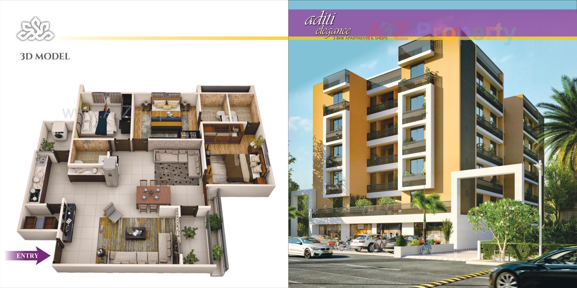 3D Elevation of real estate project Aditi Elegance located at Tragad, Ahmedabad, Gujarat