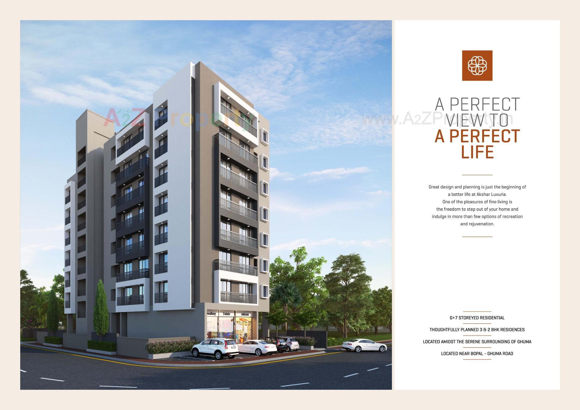 3D Elevation of real estate project Akshar Luxuria located at Ghuma, Ahmedabad, Gujarat