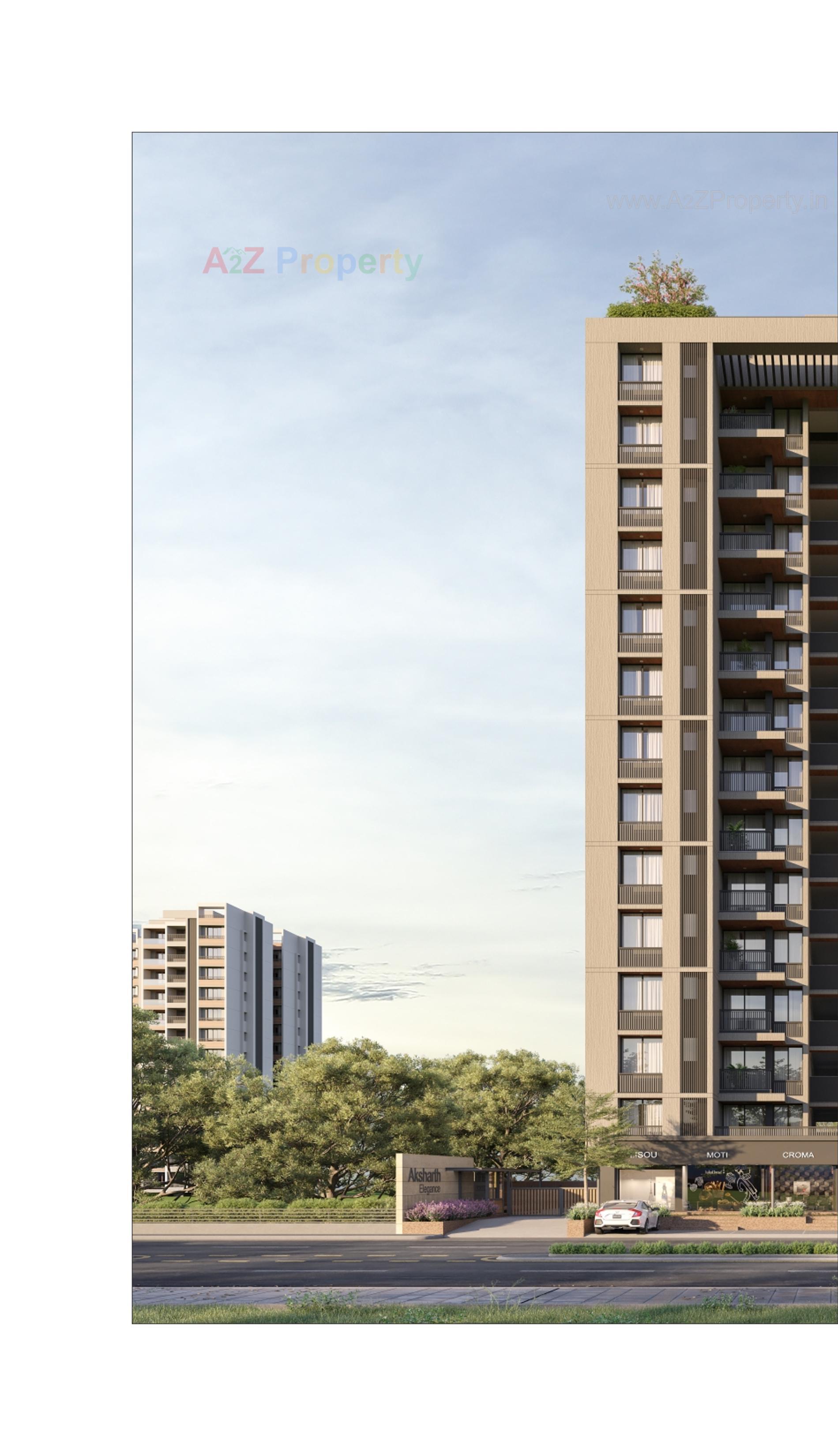 3D Elevation of real estate project Aksharth Elegance located at Tragad, Ahmedabad, Gujarat