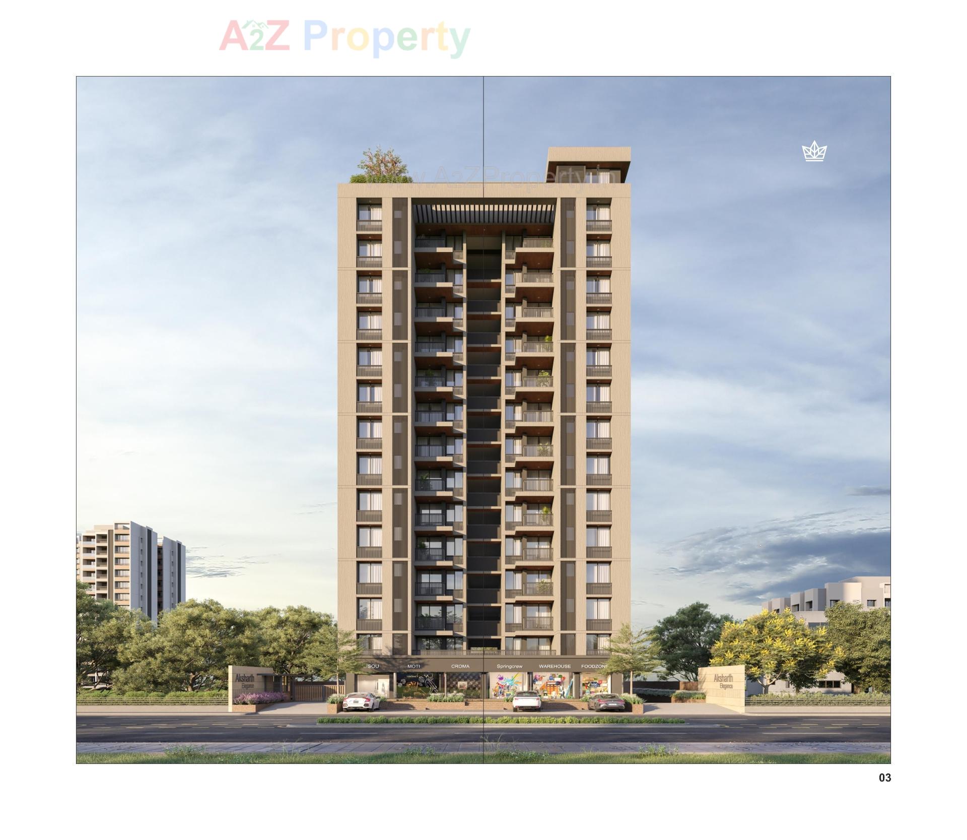 3D Elevation of real estate project Aksharth Elegance located at Tragad, Ahmedabad, Gujarat