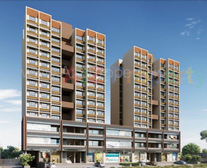 3D Elevation of real estate project Basil Skyline located at Tragad, Ahmedabad, Gujarat