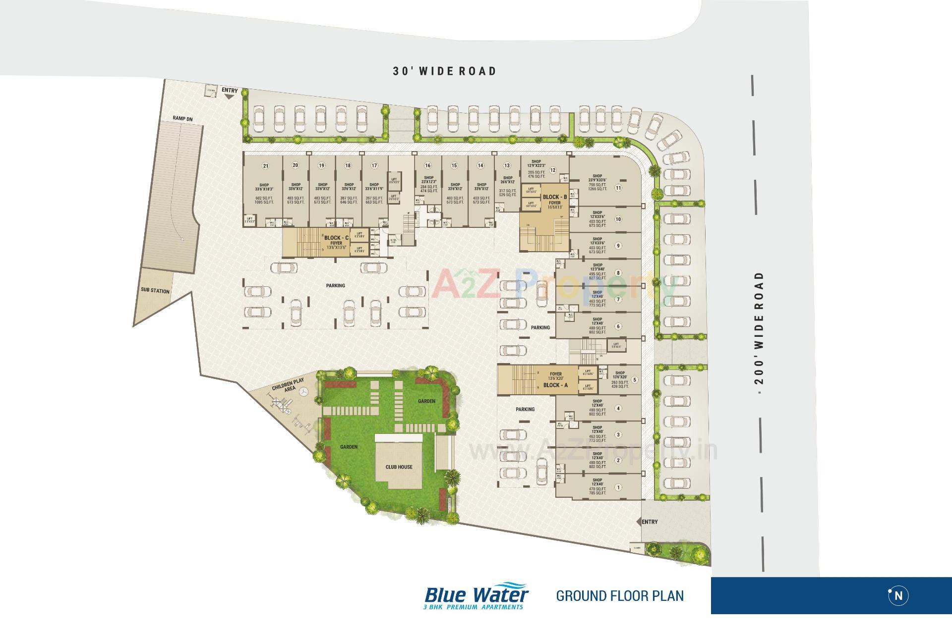 Layout of real estate project Blue Water located at Makarba, Ahmedabad, Gujarat