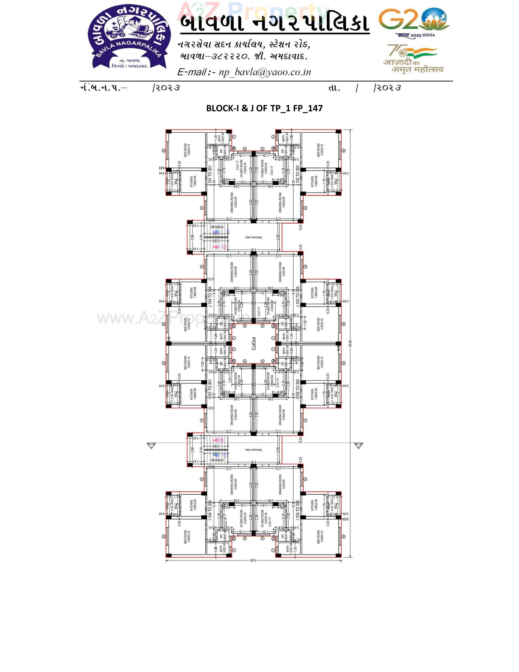 Layout of real estate project Construction Of 252 Dus Of Affordable Housing Project At Bavla City Under Pradhan Mantri Awas Yojna Tp 1_fp 1 located at Bavla, Ahmedabad, Gujarat