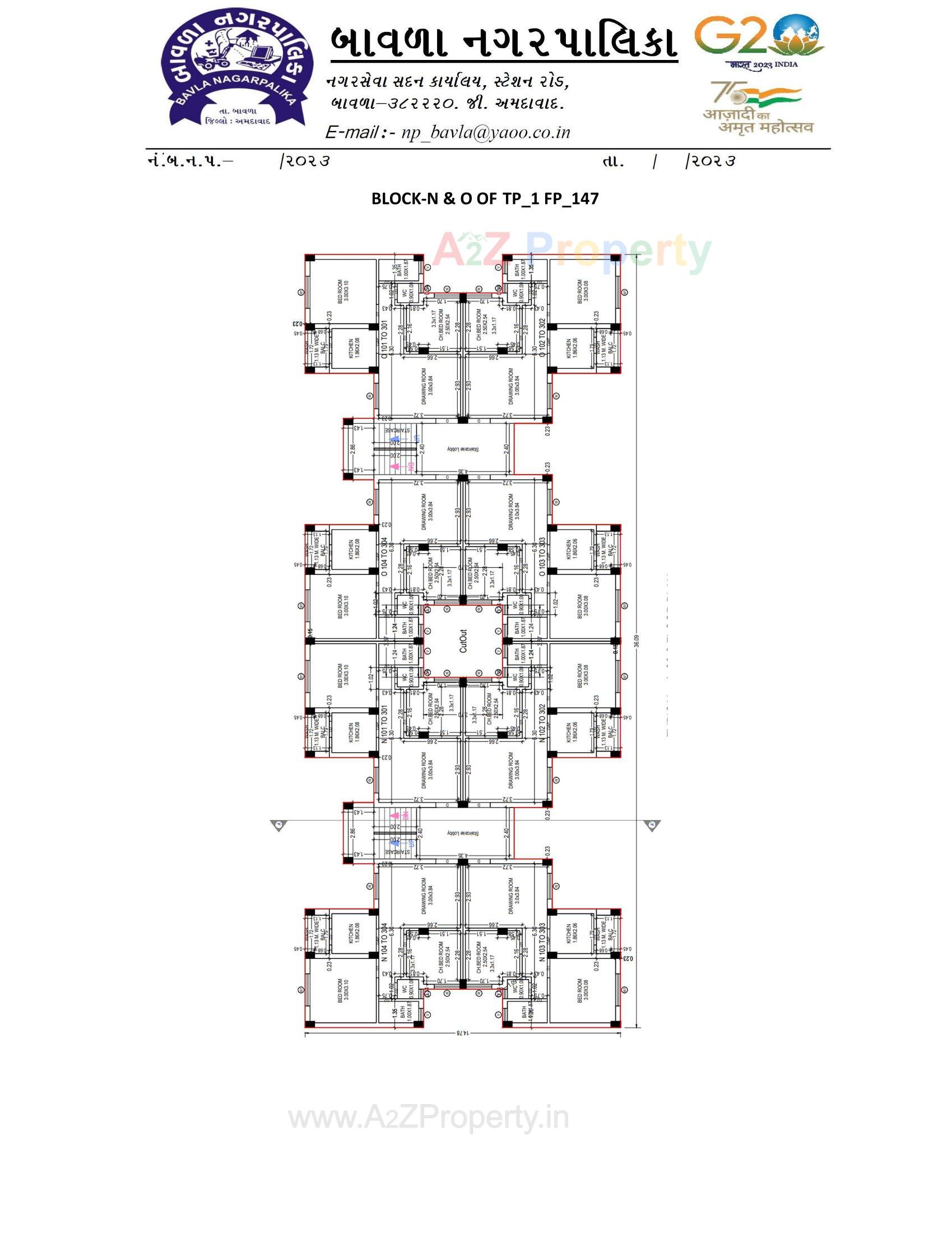 Layout of real estate project Construction Of 252 Dus Of Affordable Housing Project At Bavla City Under Pradhan Mantri Awas Yojna Tp 1_fp 1 located at Bavla, Ahmedabad, Gujarat