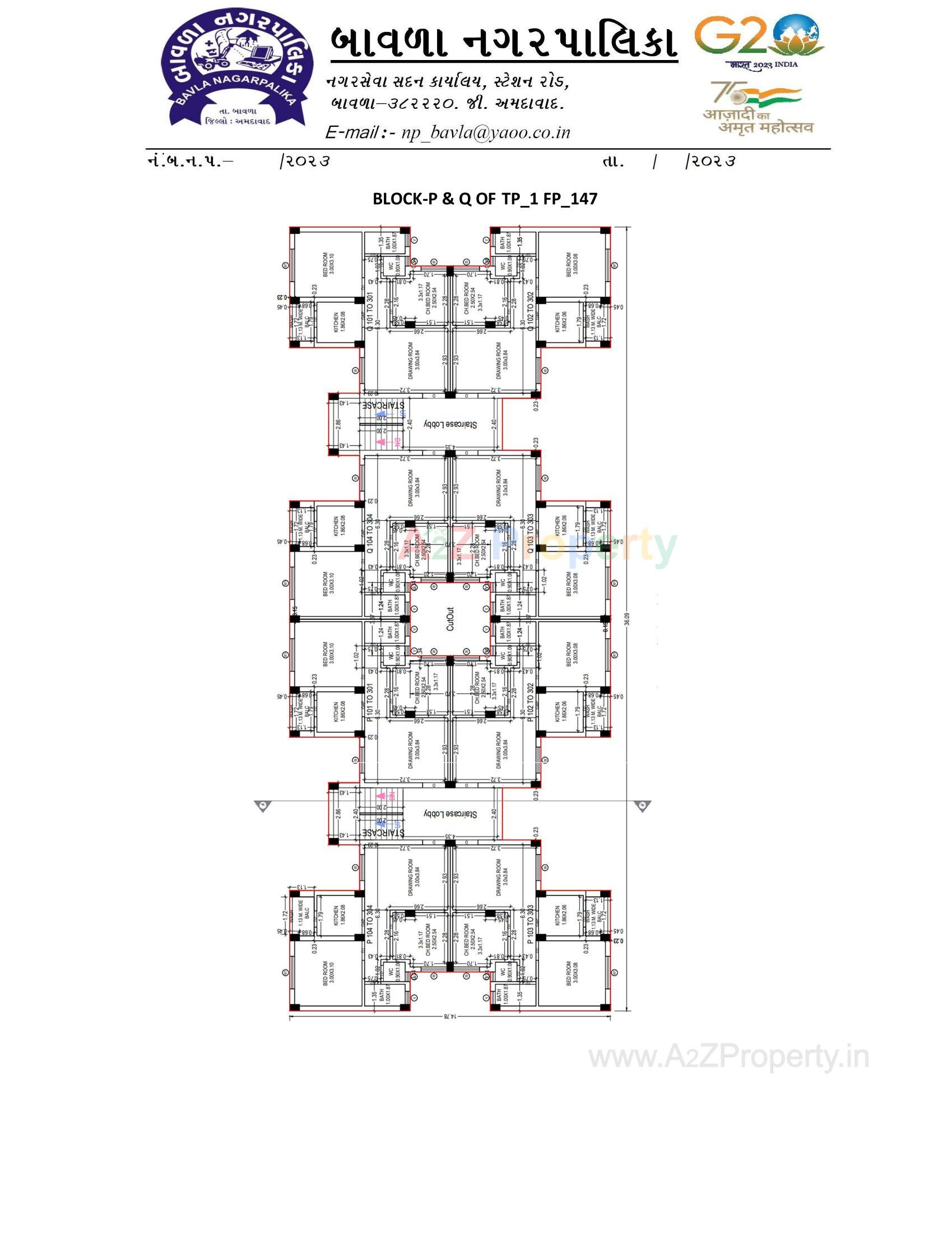 Layout of real estate project Construction Of 252 Dus Of Affordable Housing Project At Bavla City Under Pradhan Mantri Awas Yojna Tp 1_fp 1 located at Bavla, Ahmedabad, Gujarat