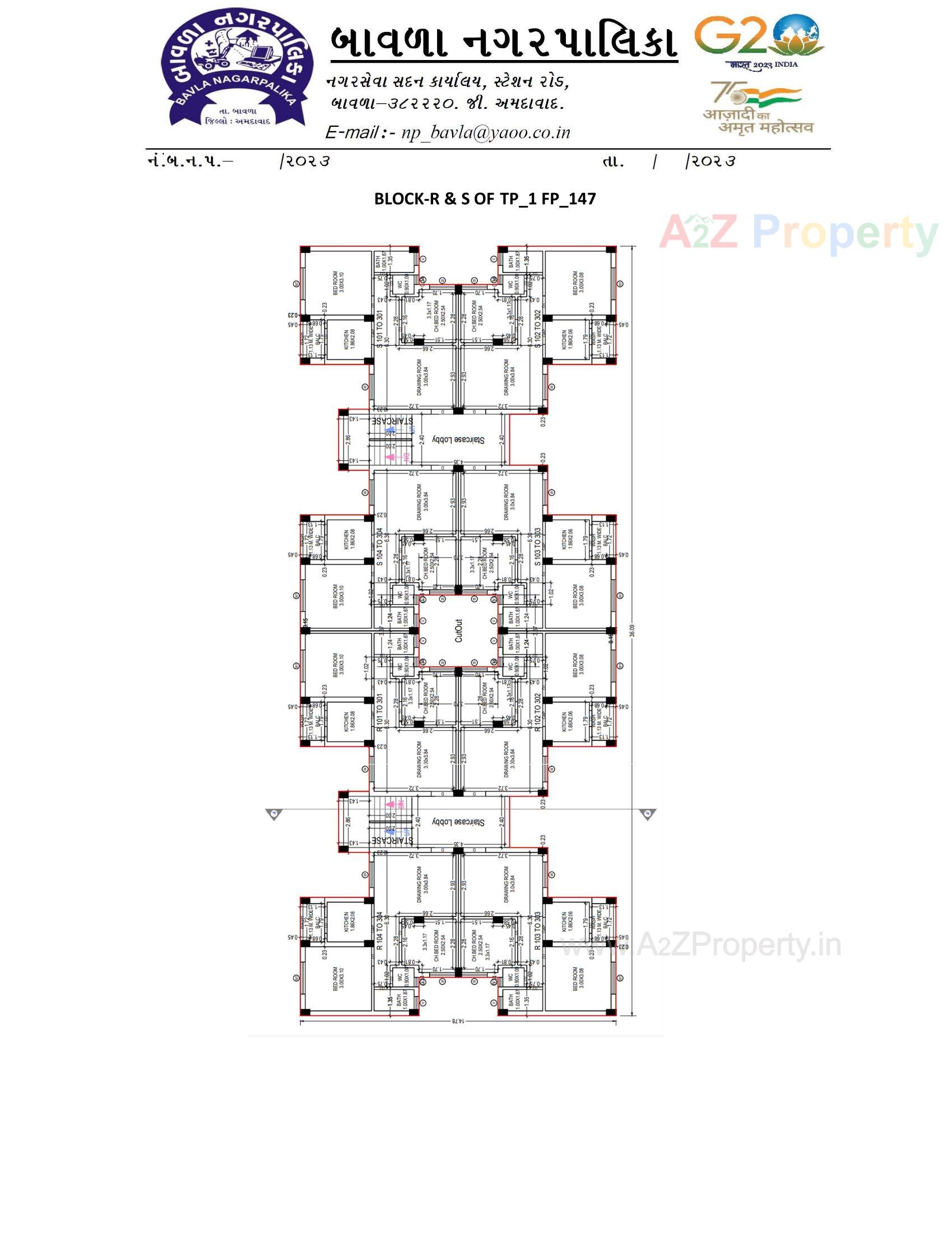 Layout of real estate project Construction Of 252 Dus Of Affordable Housing Project At Bavla City Under Pradhan Mantri Awas Yojna Tp 1_fp 1 located at Bavla, Ahmedabad, Gujarat