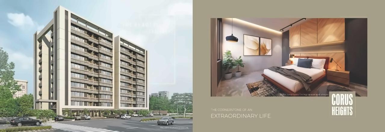 3D Elevation of real estate project Corus Heights located at Sola, Ahmedabad, Gujarat