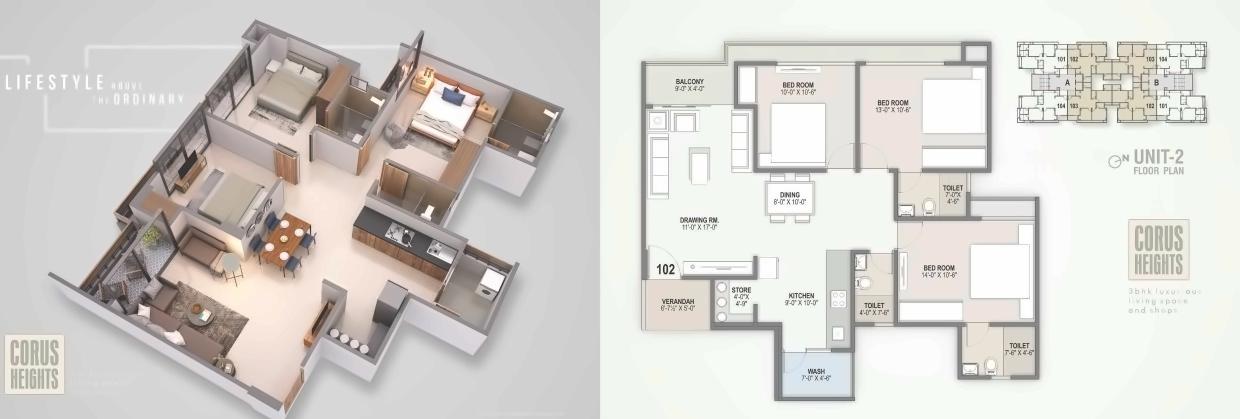 Layout of real estate project Corus Heights located at Sola, Ahmedabad, Gujarat
