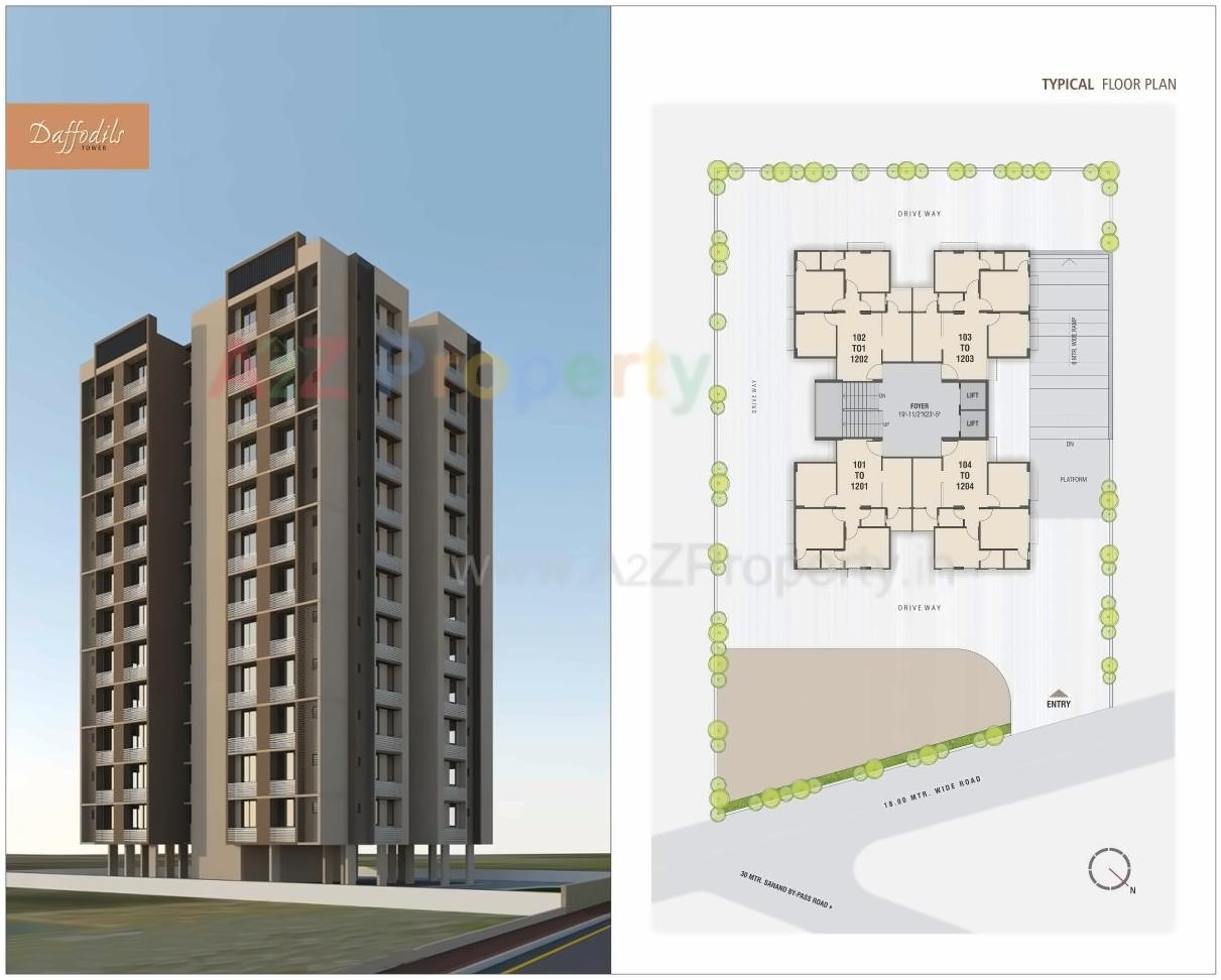 Layout of real estate project Daffodils Tower located at Sanand, Ahmedabad, Gujarat