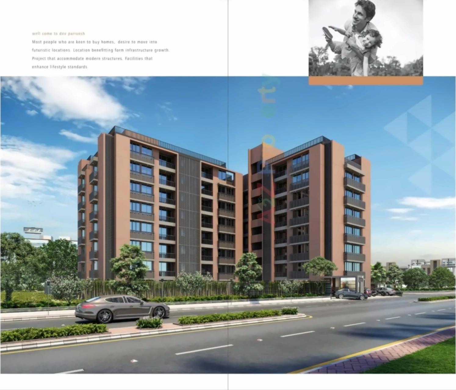 3D Elevation of real estate project Dev Parivesh located at Kali, Ahmedabad, Gujarat