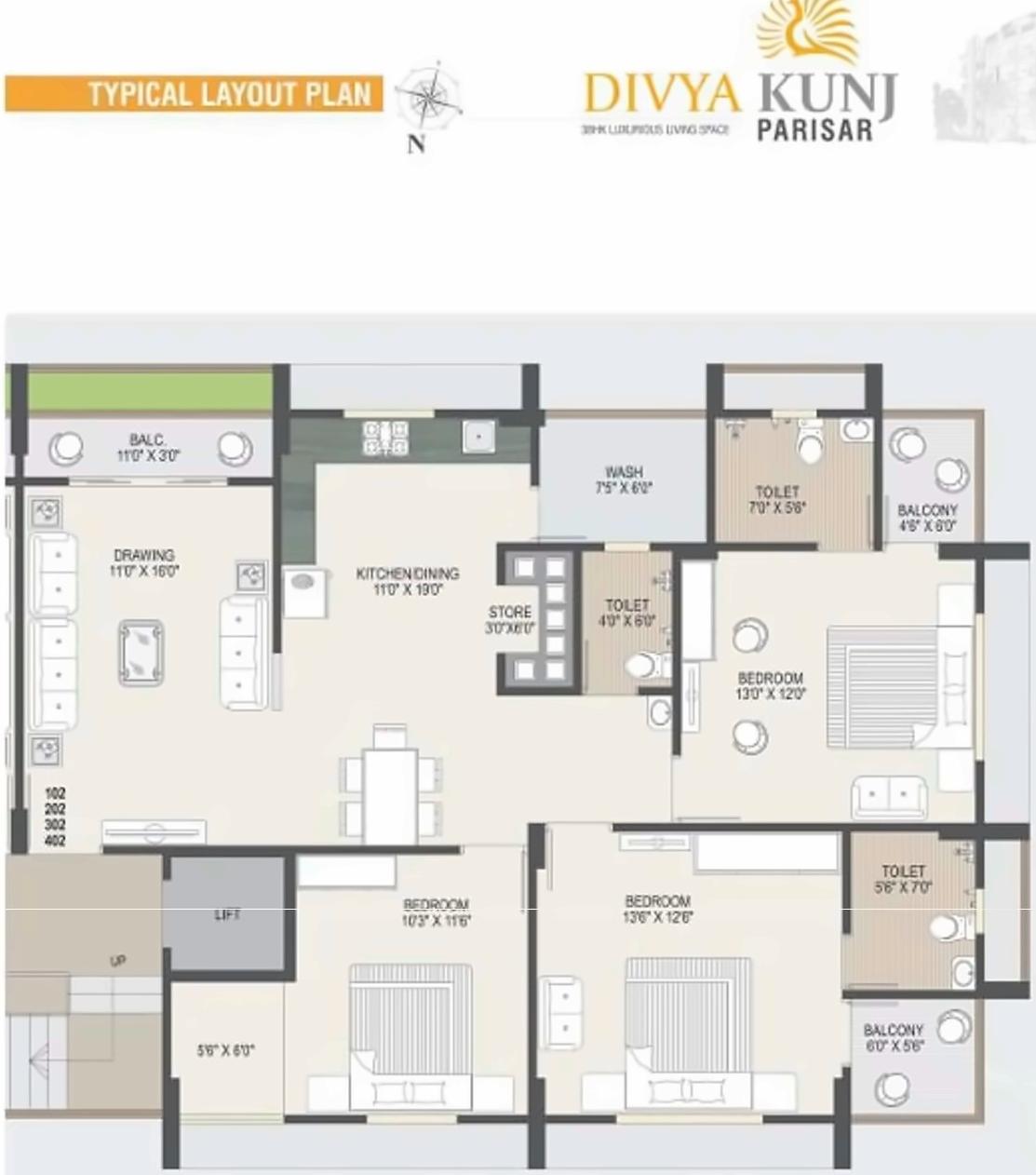 Layout of real estate project Divyakunj Parisar located at City, Ahmedabad, Gujarat