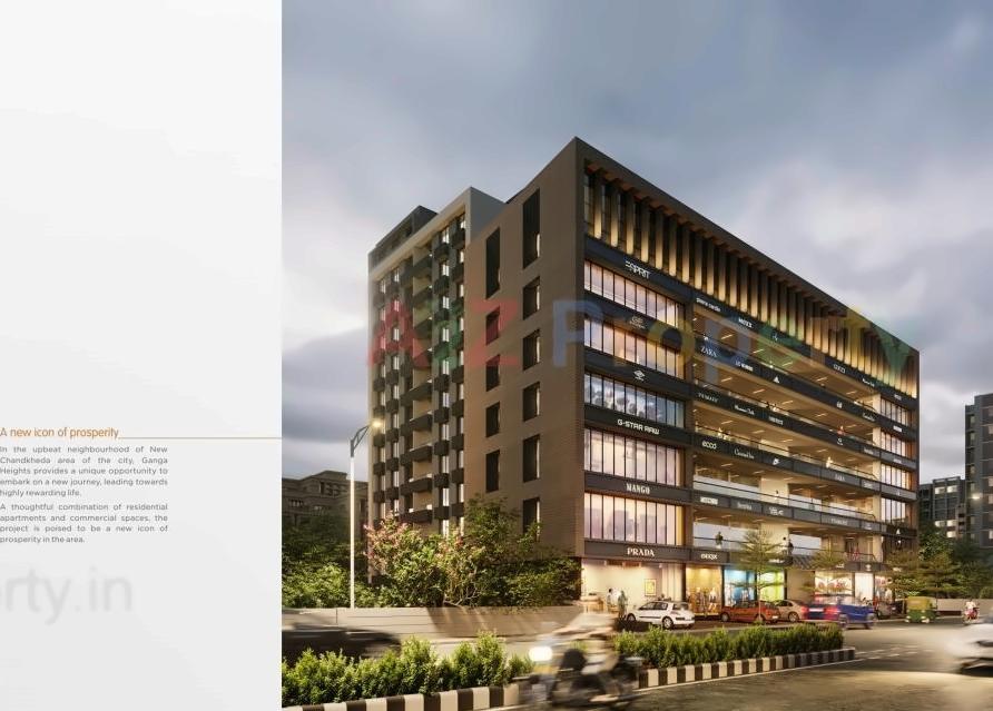 3D Elevation of real estate project Ganga Heights located at Tragad, Ahmedabad, Gujarat