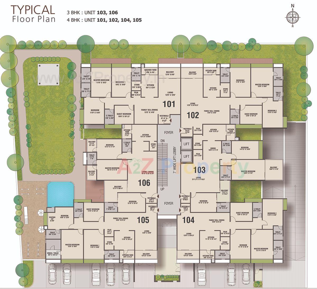 Typical_floor_plan of real estate project Jaldeep Vertex located at Ambli, Ahmedabad, Gujarat