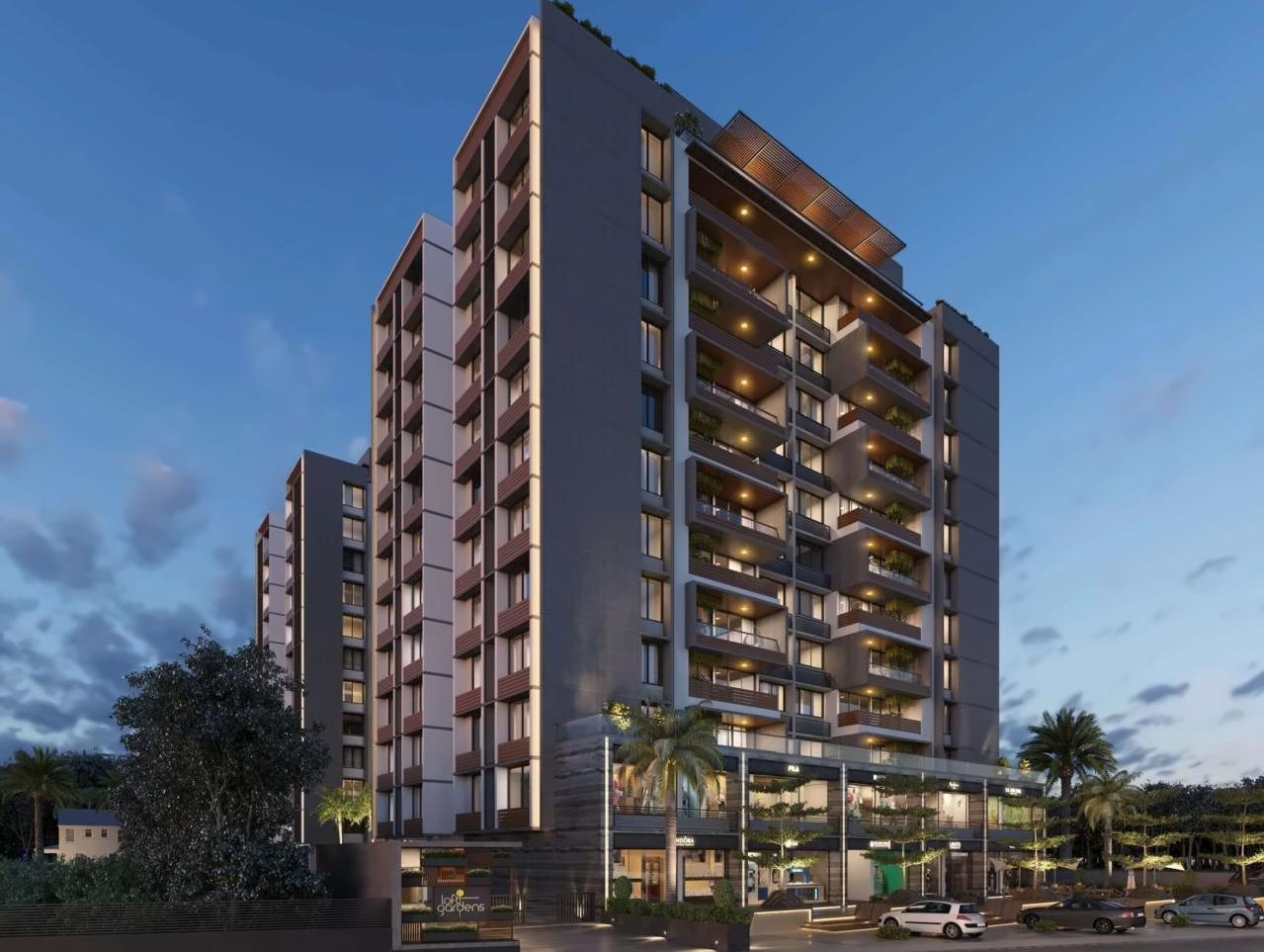 3D Elevation of real estate project Loft Gardens located at Gota, Ahmedabad, Gujarat