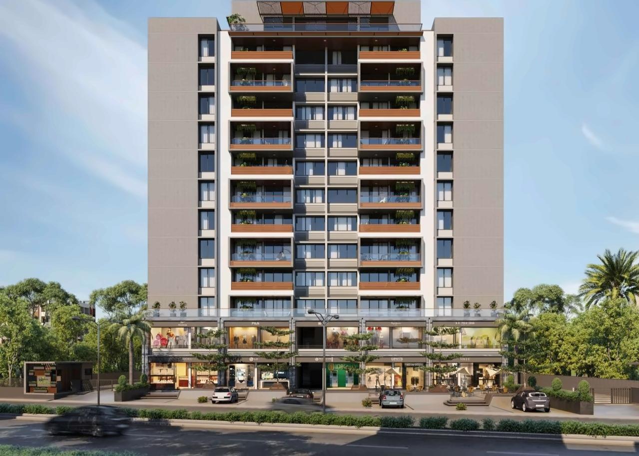 3D Elevation of real estate project Loft Gardens located at Gota, Ahmedabad, Gujarat