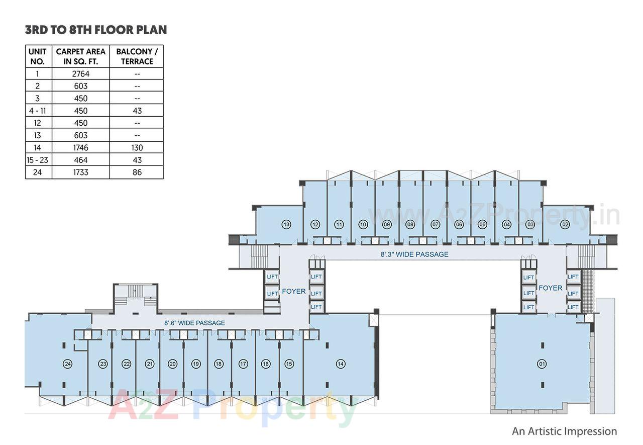 3rd To 8th Floor Plan of real estate project Maple Trade Centre located at Sola, Ahmedabad, Gujarat