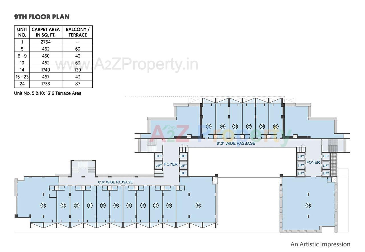9th Floor Plan of real estate project Maple Trade Centre located at Sola, Ahmedabad, Gujarat