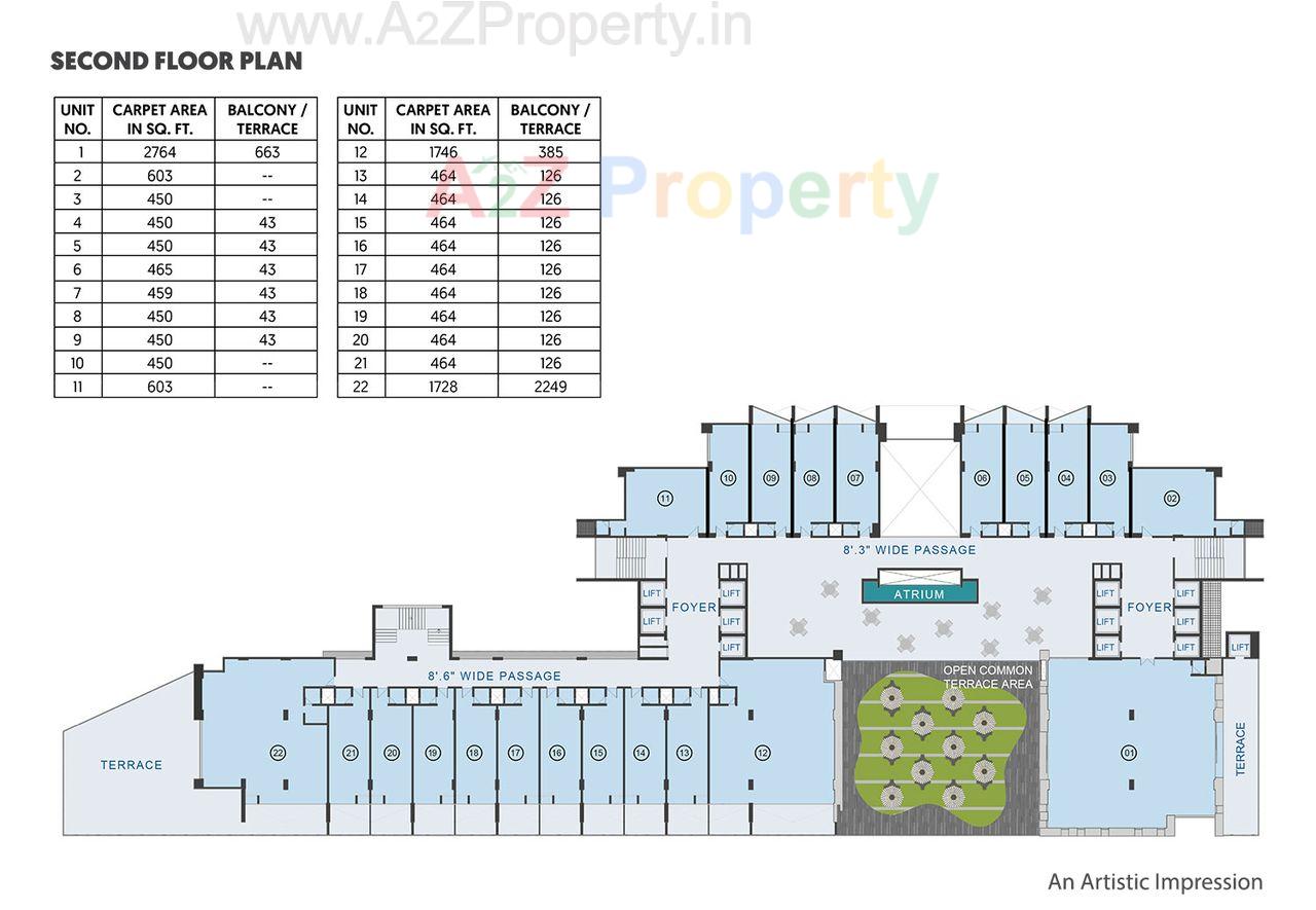 Second Floor Plan of real estate project Maple Trade Centre located at Sola, Ahmedabad, Gujarat