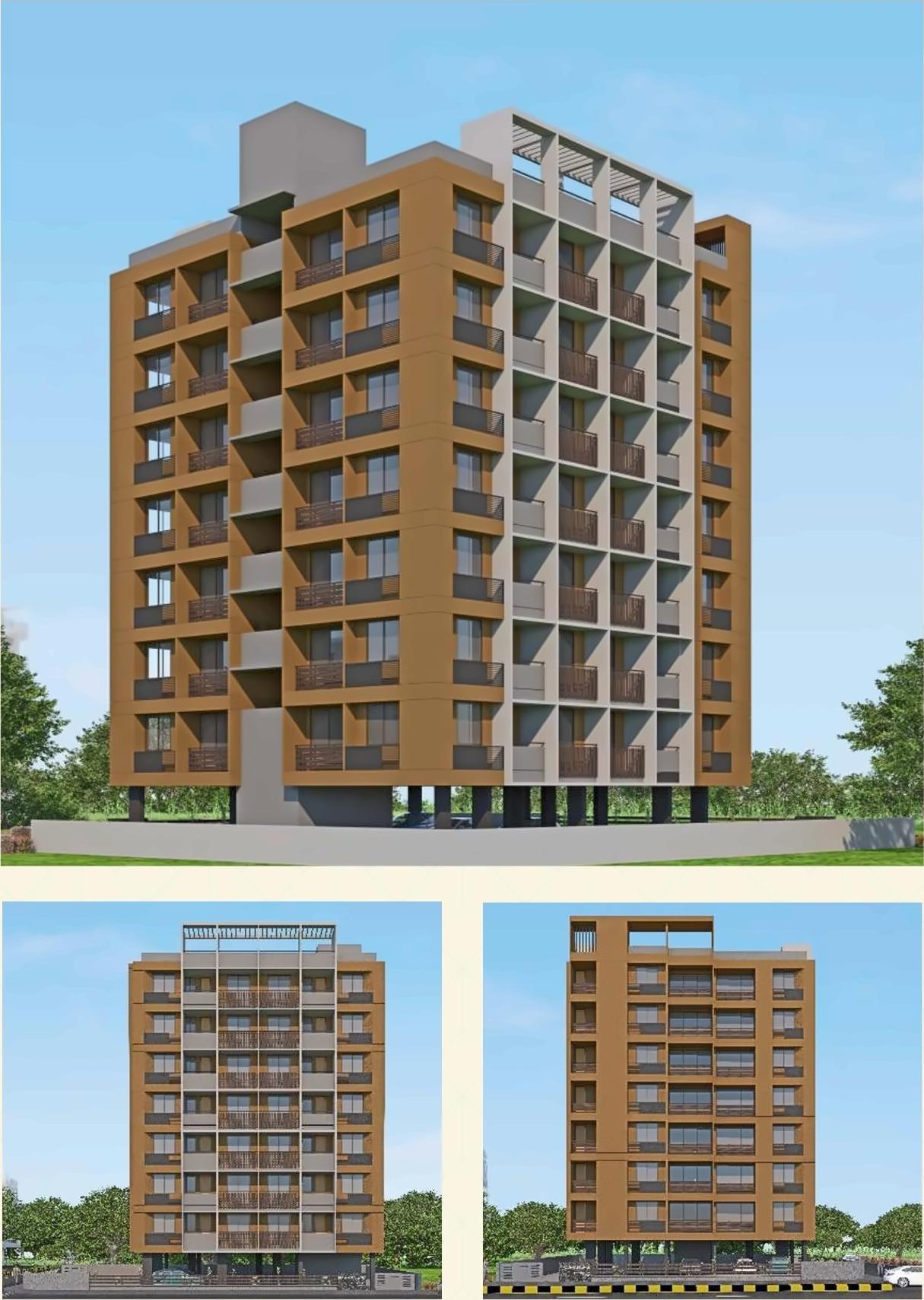 3D Elevation of real estate project Navmangal Flat located at Vasna, Ahmedabad, Gujarat