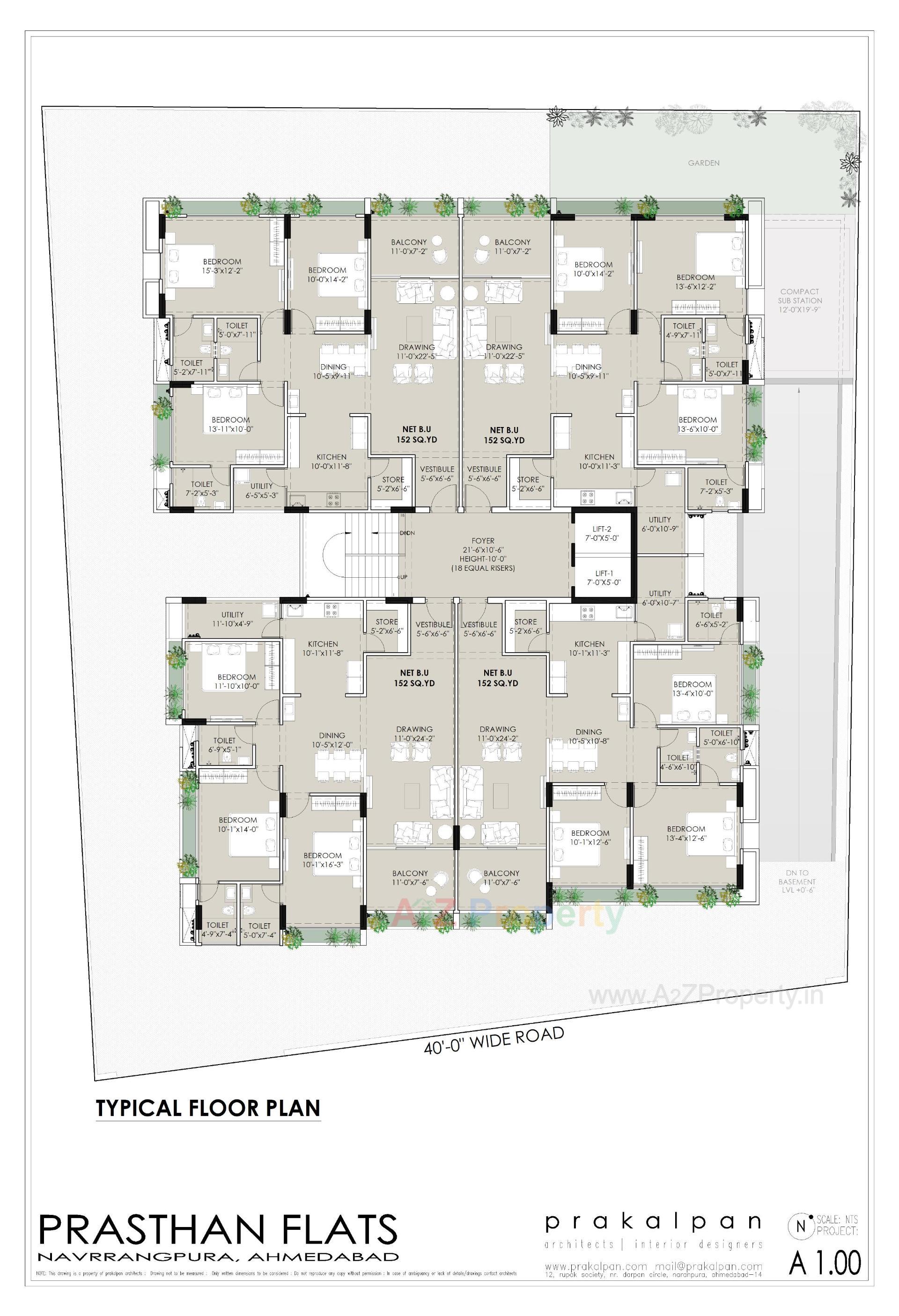 Layout of real estate project Prasthan Appartments located at Memnagar, Ahmedabad, Gujarat