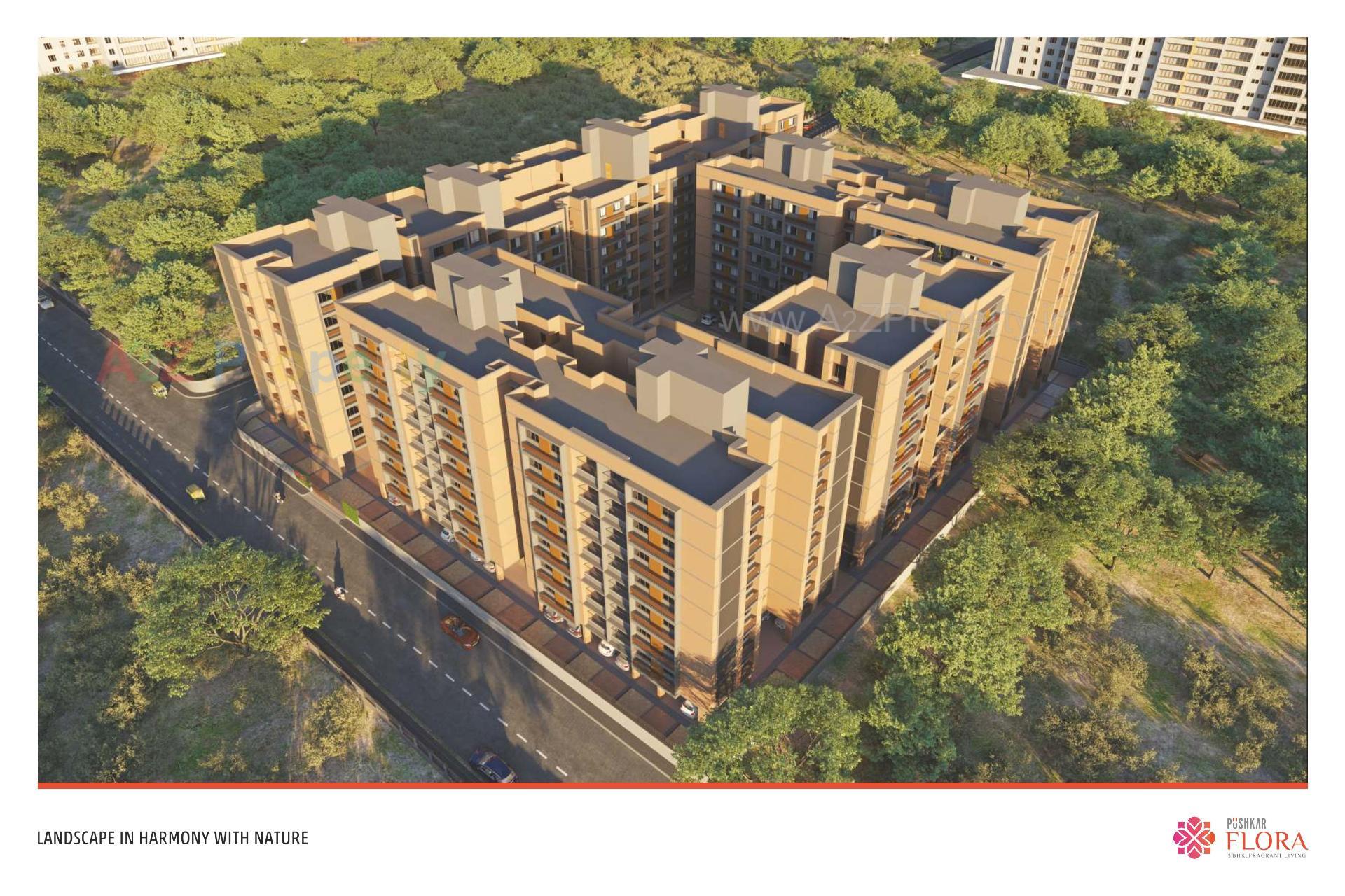 3D Elevation of real estate project Pushkar Flora located at Isanpur, Ahmedabad, Gujarat
