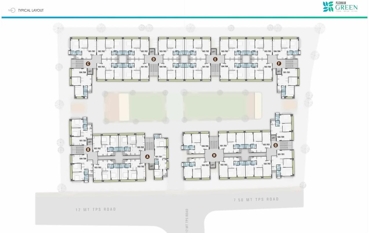 Layout of real estate project Pushkar Green located at Isanpur, Ahmedabad, Gujarat
