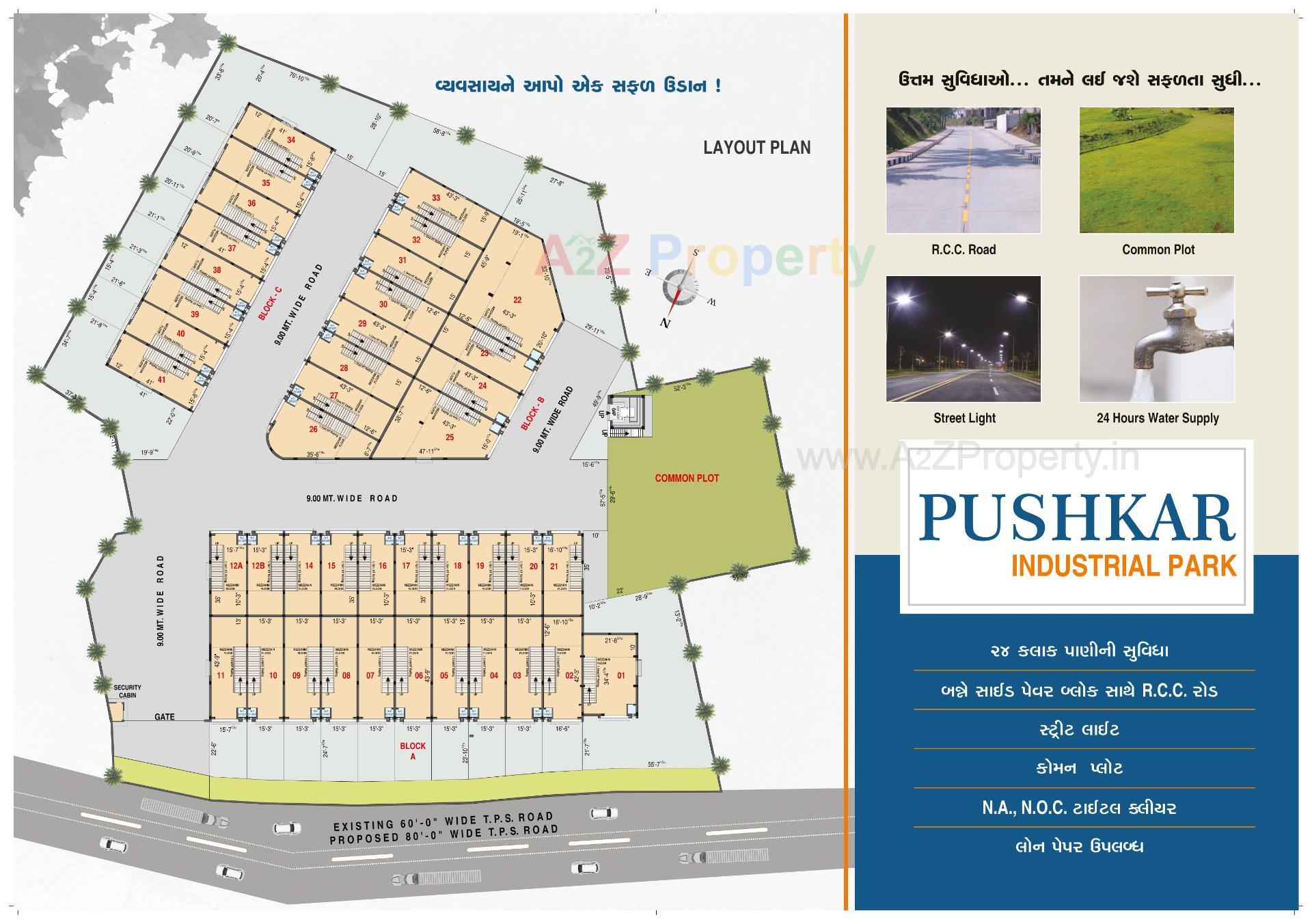 Layout of real estate project Pushkar Industrial Park located at Asarwa, Ahmedabad, Gujarat