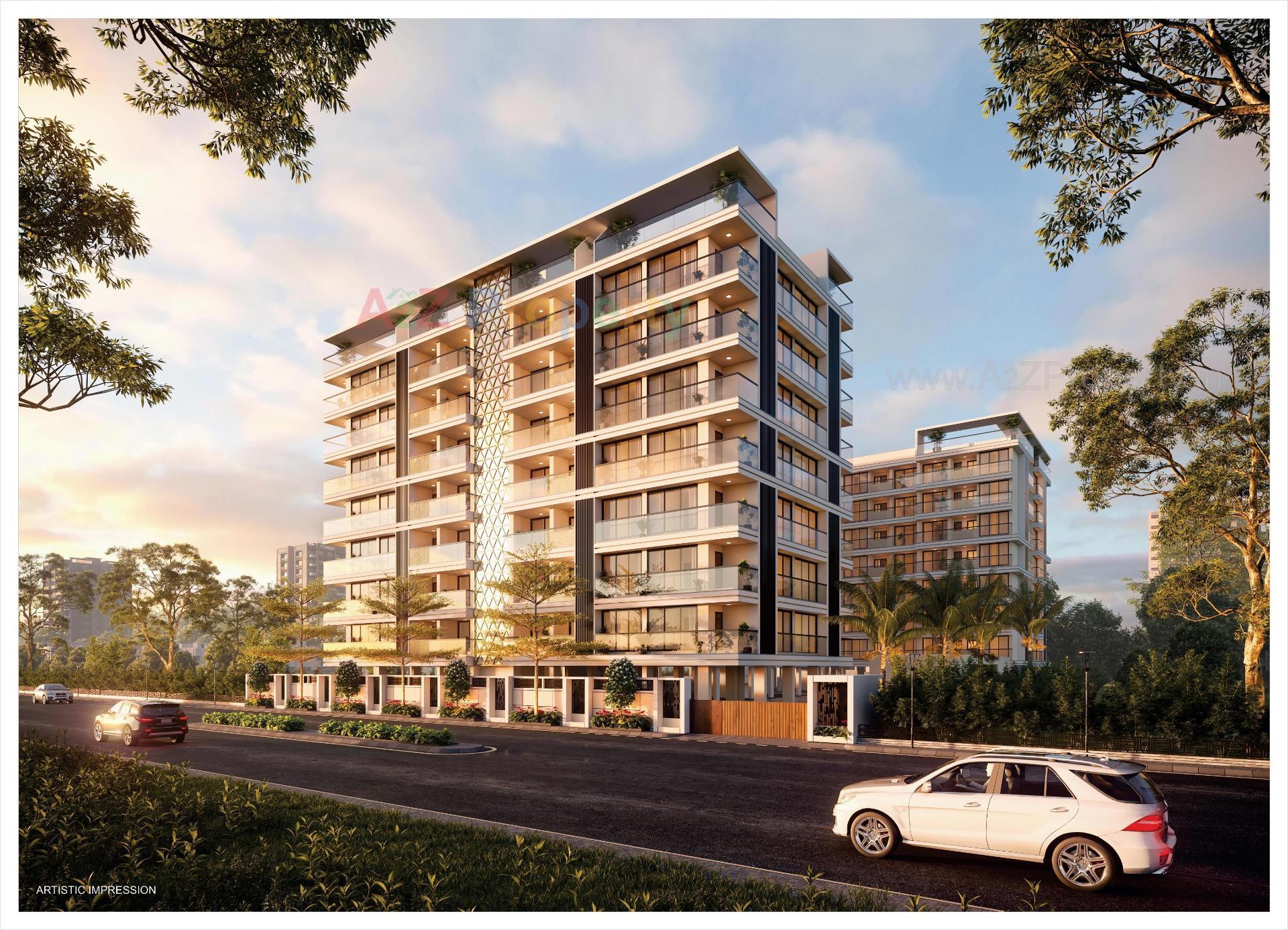 3D Elevation of real estate project Pushkar Luxuria located at Ahmedabad, Ahmedabad, Gujarat