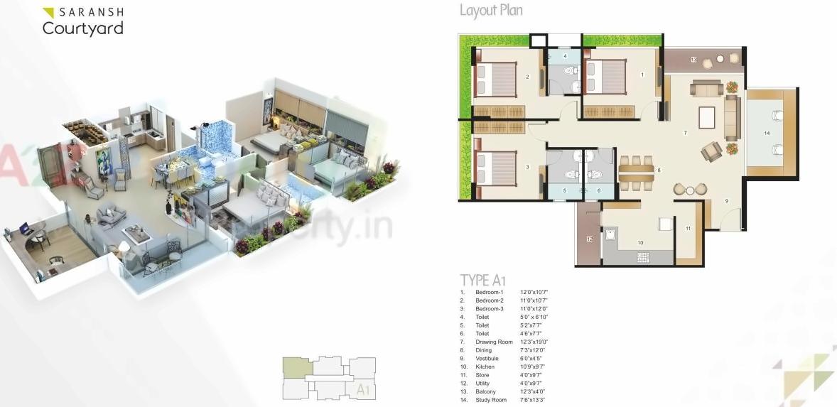 Layout of real estate project Saransh Courtyard located at Vasna, Ahmedabad, Gujarat