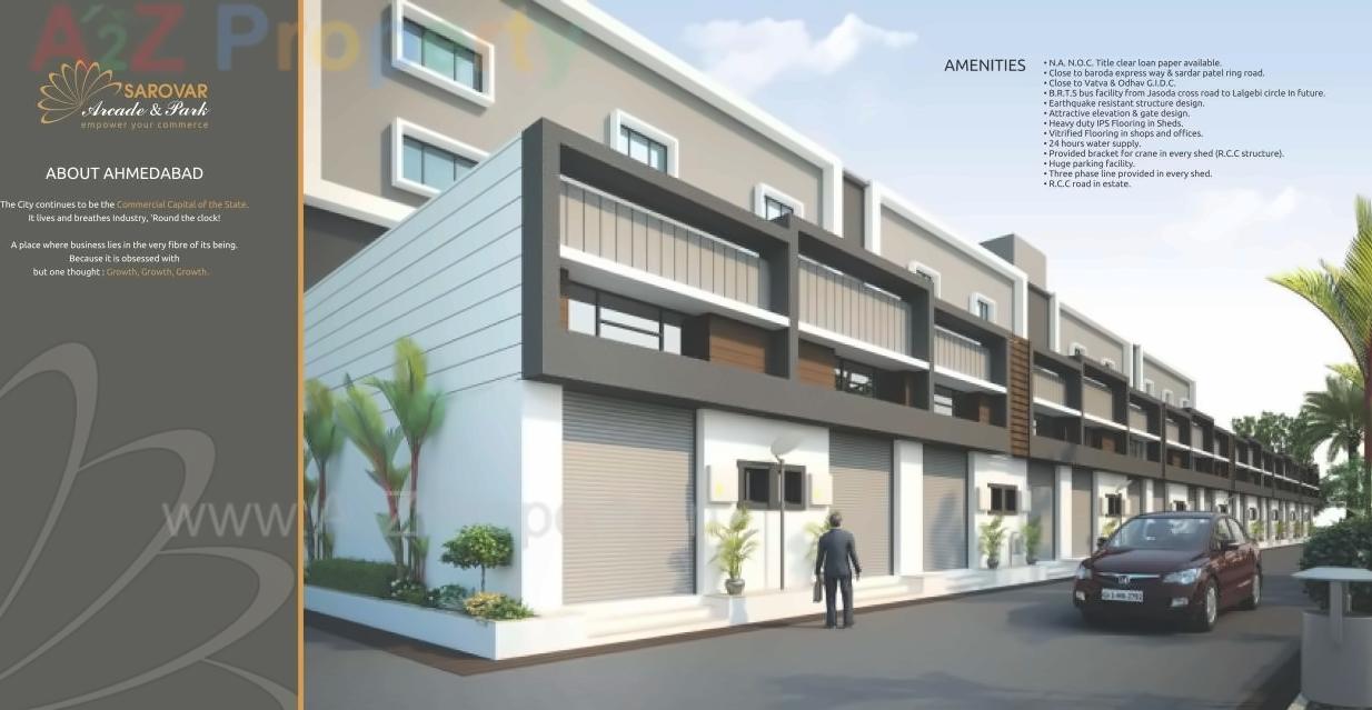 3D Elevation of real estate project Sarovar Arcade   Park located at Hathijan, Ahmedabad, Gujarat