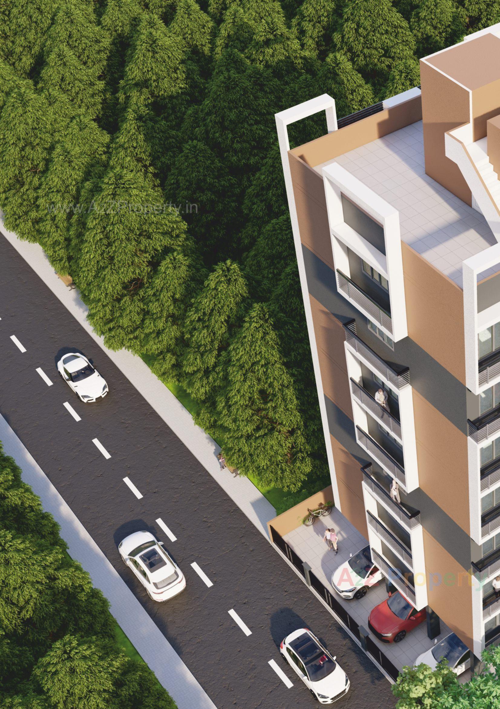 3D Elevation of real estate project Satsang Heights located at Ghuma, Ahmedabad, Gujarat