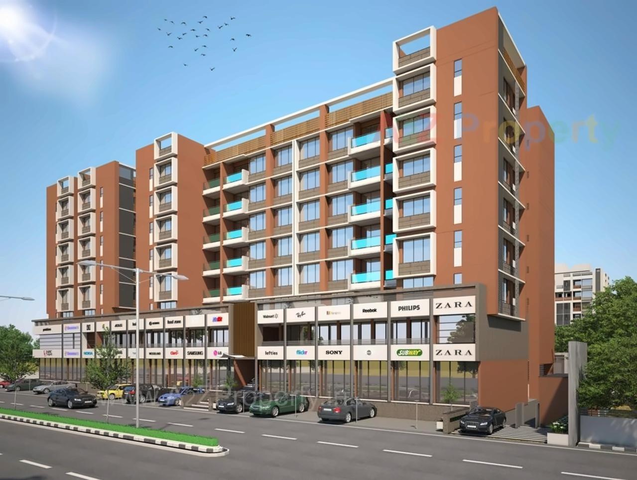 3D Elevation of real estate project Satyamev Royal located at Tragad, Ahmedabad, Gujarat