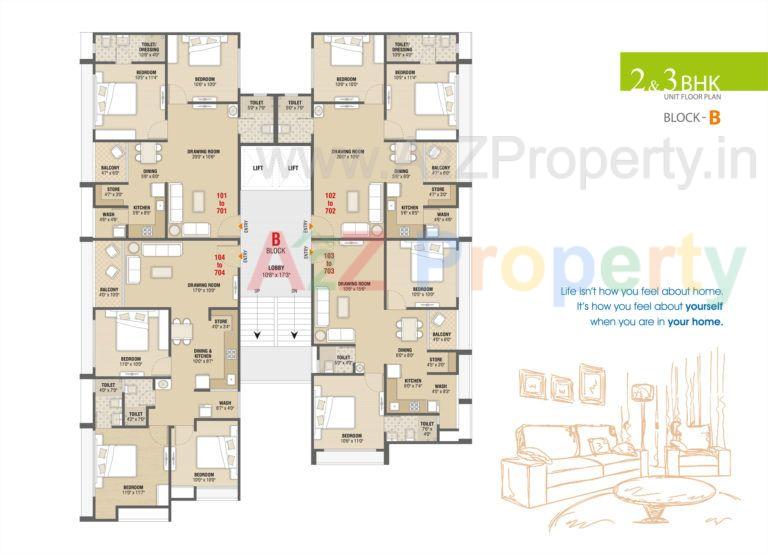 Royal Parisar 3bhk Type B 768x554 of real estate project Satyamev Royal Parisar located at Chandkheda, Ahmedabad, Gujarat