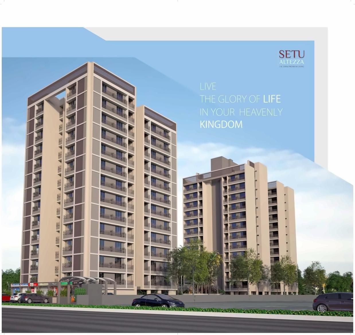 3D Elevation of real estate project Setu Altezza located at Tragad, Ahmedabad, Gujarat