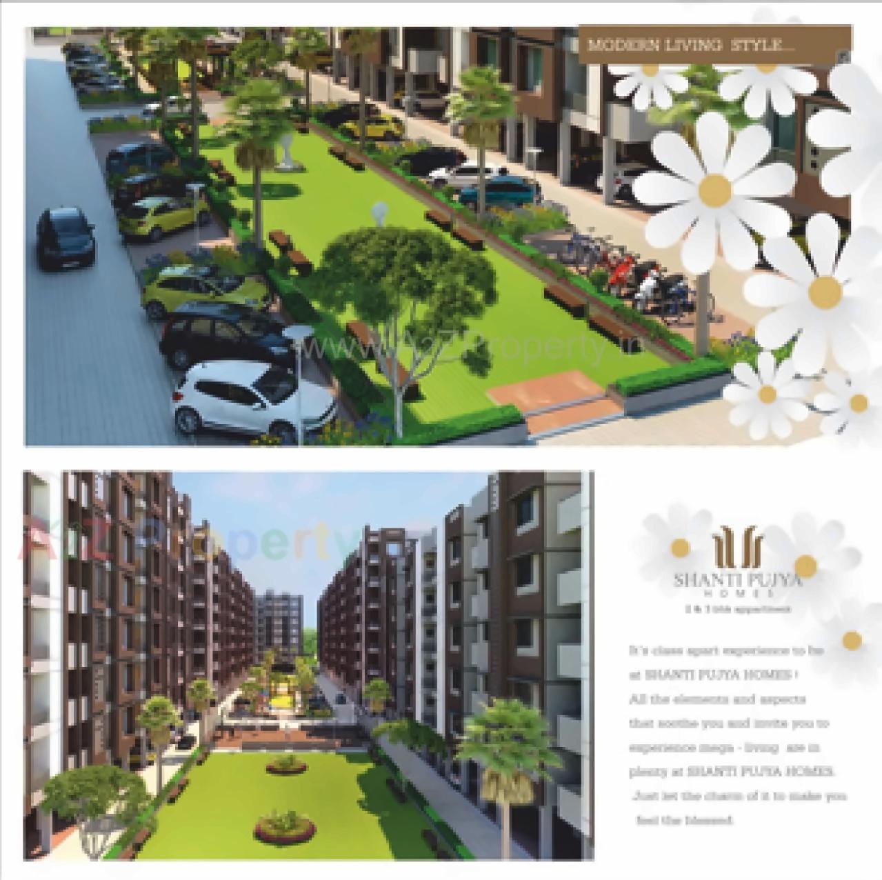 3D Elevation of real estate project Shantipujya Homes located at Chandlodiya, Ahmedabad, Gujarat