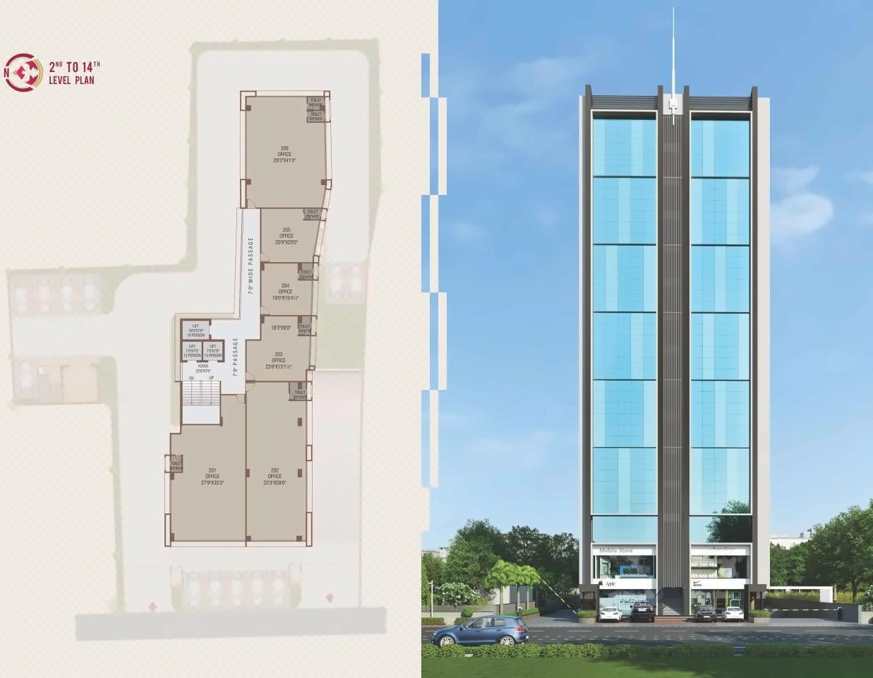Layout of real estate project Sheth Corporate Tower located at City, Ahmedabad, Gujarat