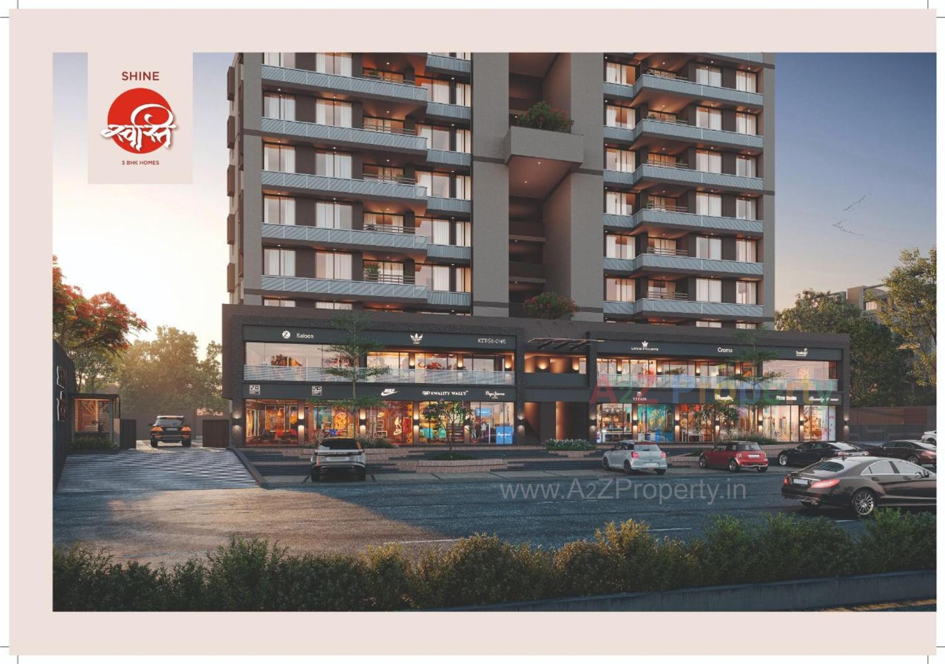 3D Elevation of real estate project Shine Swasti located at Tragad, Ahmedabad, Gujarat