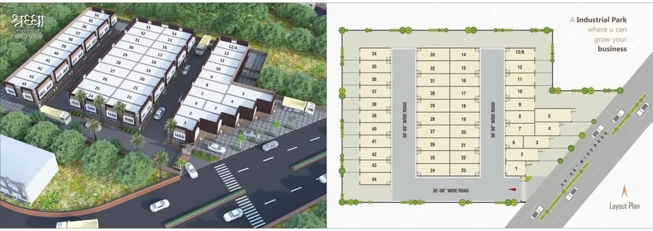 Layout of real estate project Shraddha Industrial Park located at Hathijan, Ahmedabad, Gujarat