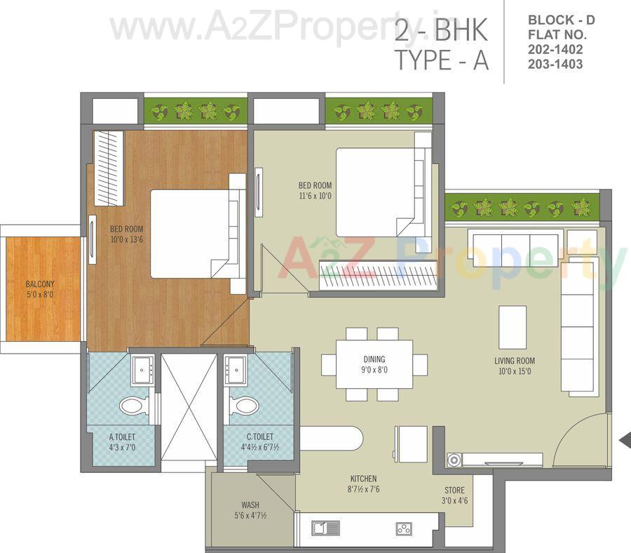 2 Bhk Type A of real estate project Silver Brook located at Sola, Ahmedabad, Gujarat