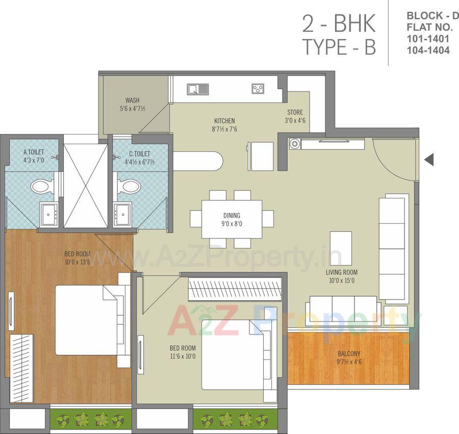 2 Bhk Type B of real estate project Silver Brook located at Sola, Ahmedabad, Gujarat