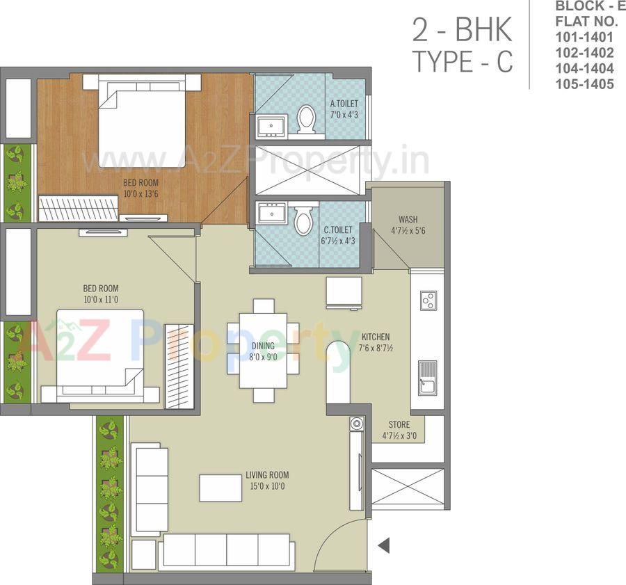 2 Bhk Type C of real estate project Silver Brook located at Sola, Ahmedabad, Gujarat
