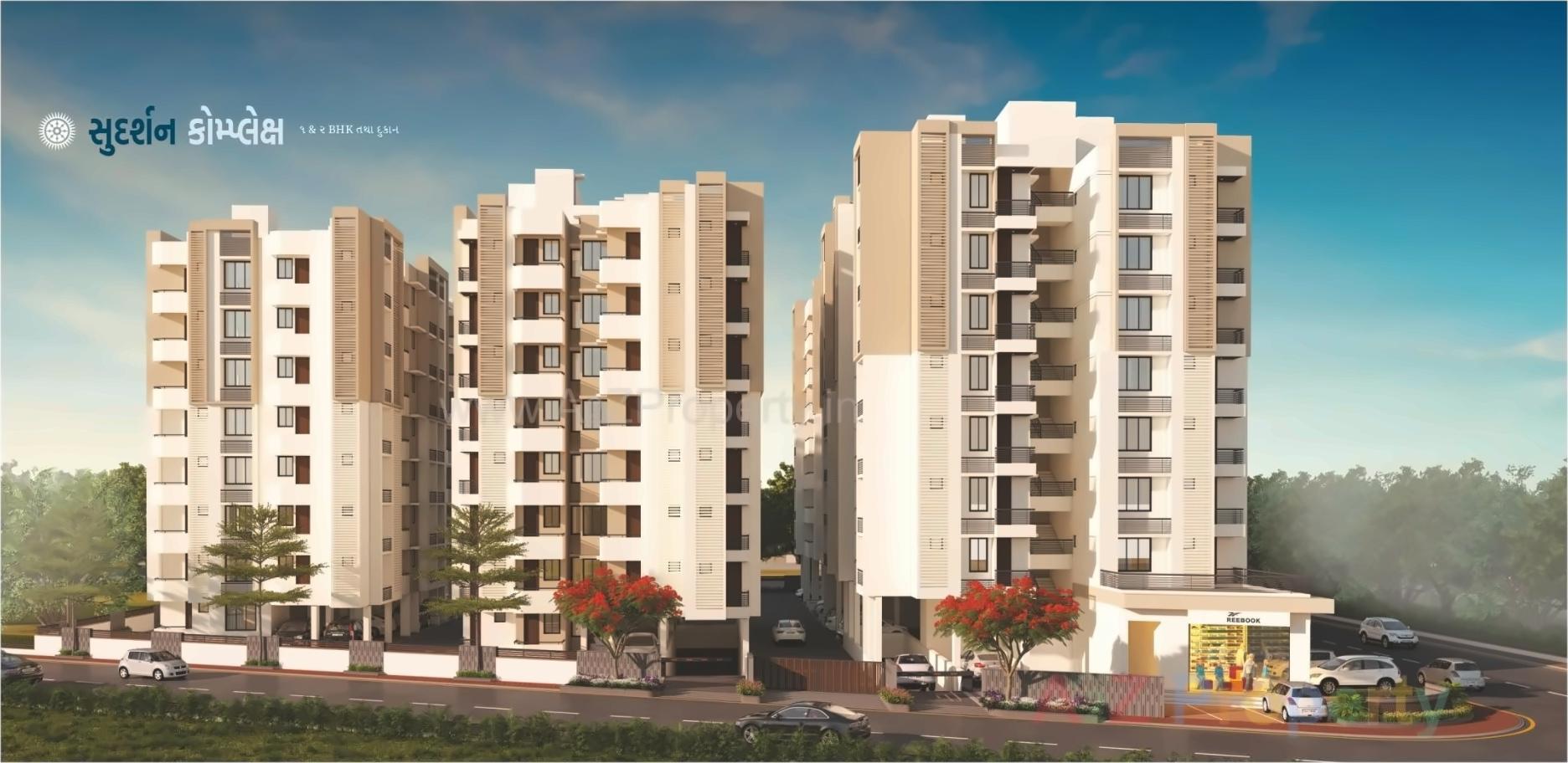 3D Elevation of real estate project Sudarshan Complex located at Ghtlodiya, Ahmedabad, Gujarat