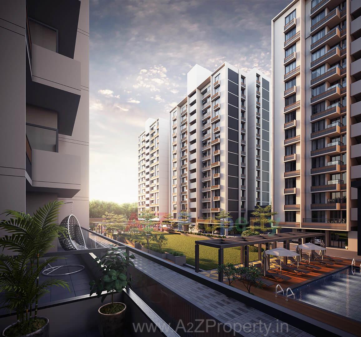 3D Elevation of real estate project Sun Southrayz located at Ghuma, Ahmedabad, Gujarat