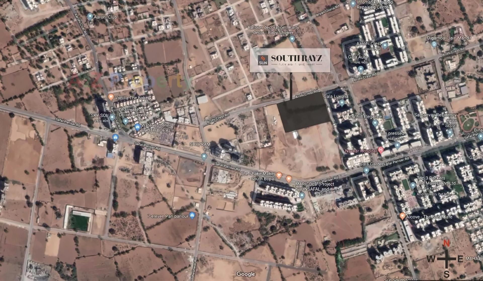 Layout of real estate project Sun Southrayz located at Ghuma, Ahmedabad, Gujarat