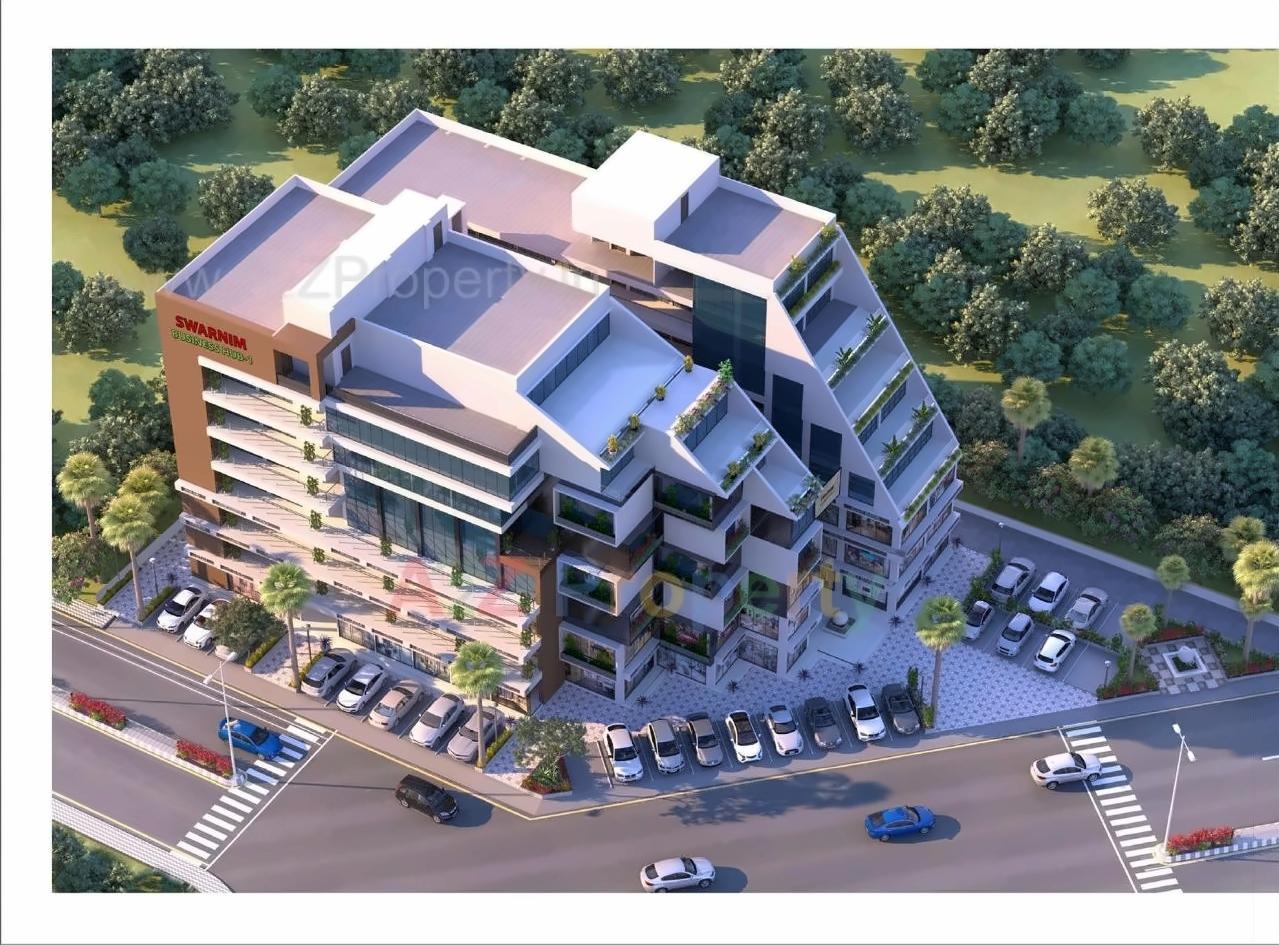 3D Elevation of real estate project Swarnim Business Hub located at Tragad, Ahmedabad, Gujarat