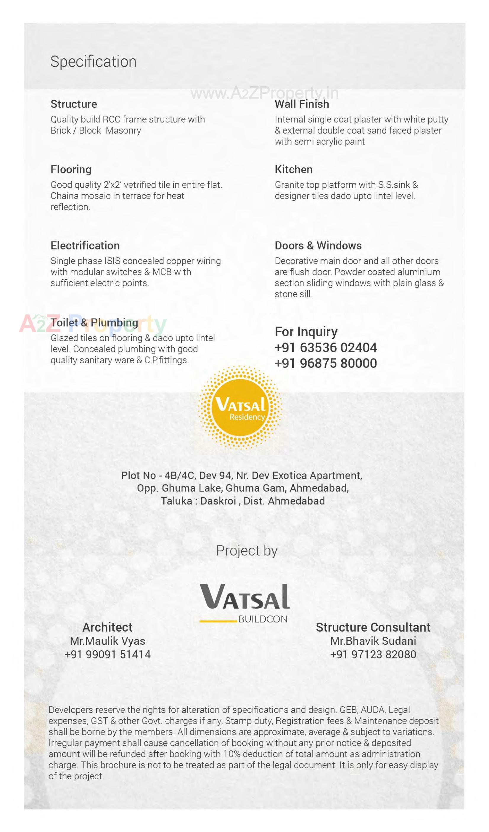  of real estate project Vatsal Residency located at Ghuma, Ahmedabad, Gujarat