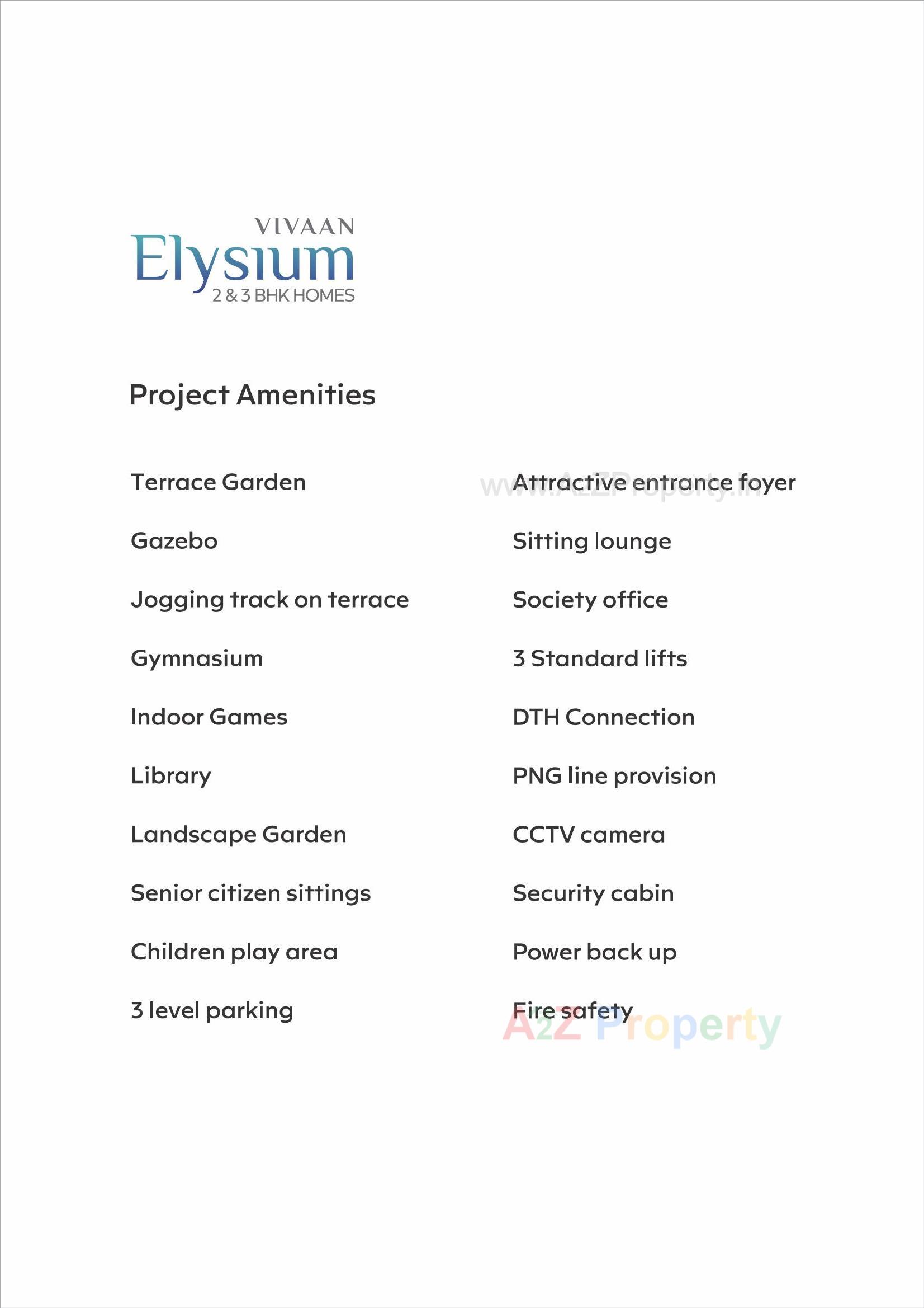 Amenities of Vivaan Elysium