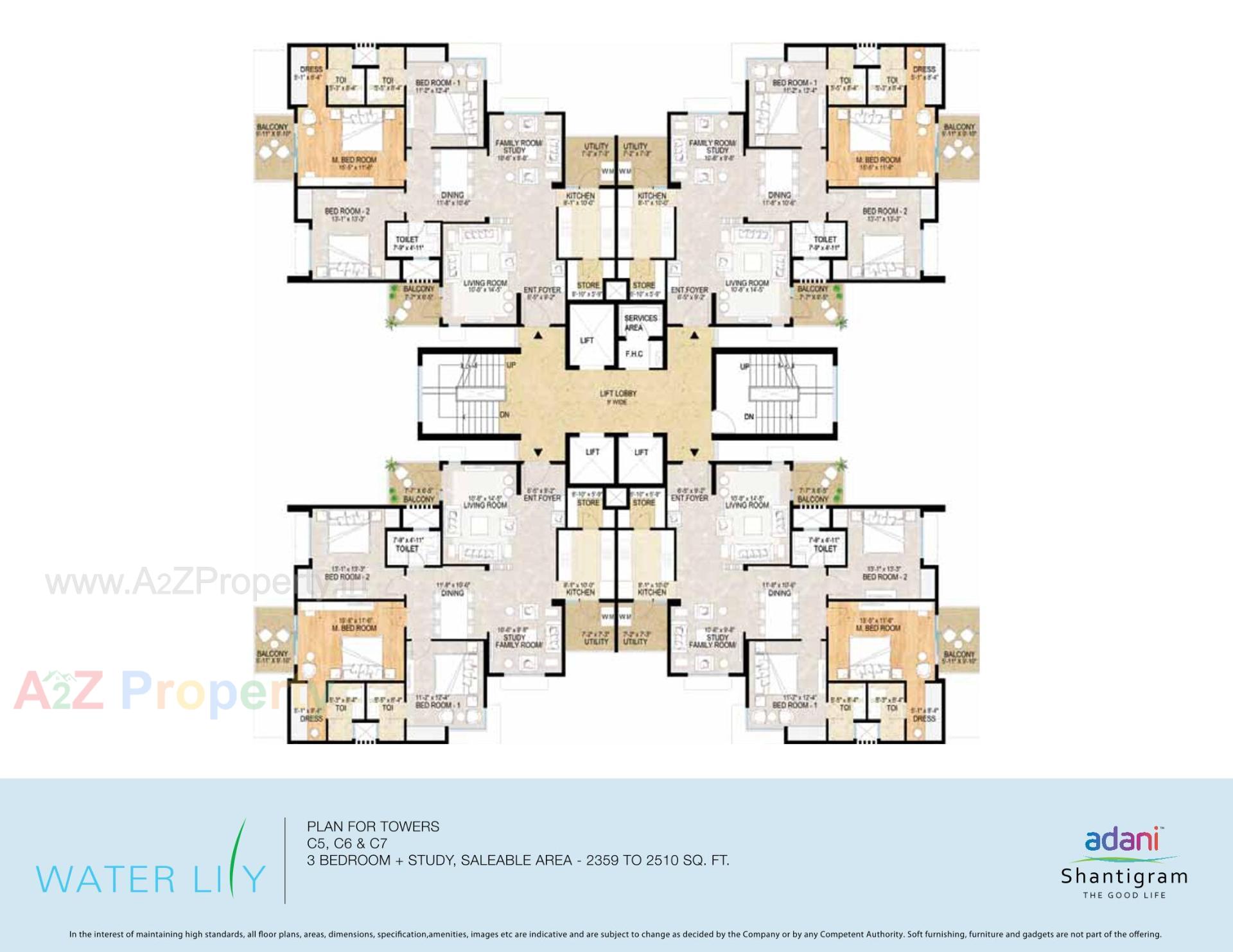Layout of real estate project Water Lily Ph (towers   C5,c6,c11,c12) located at Khodiyar, Ahmedabad, Gujarat